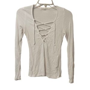 🍒 Project Social T by Urban Outfitters White Long Sleeve Shirt Top Size Small